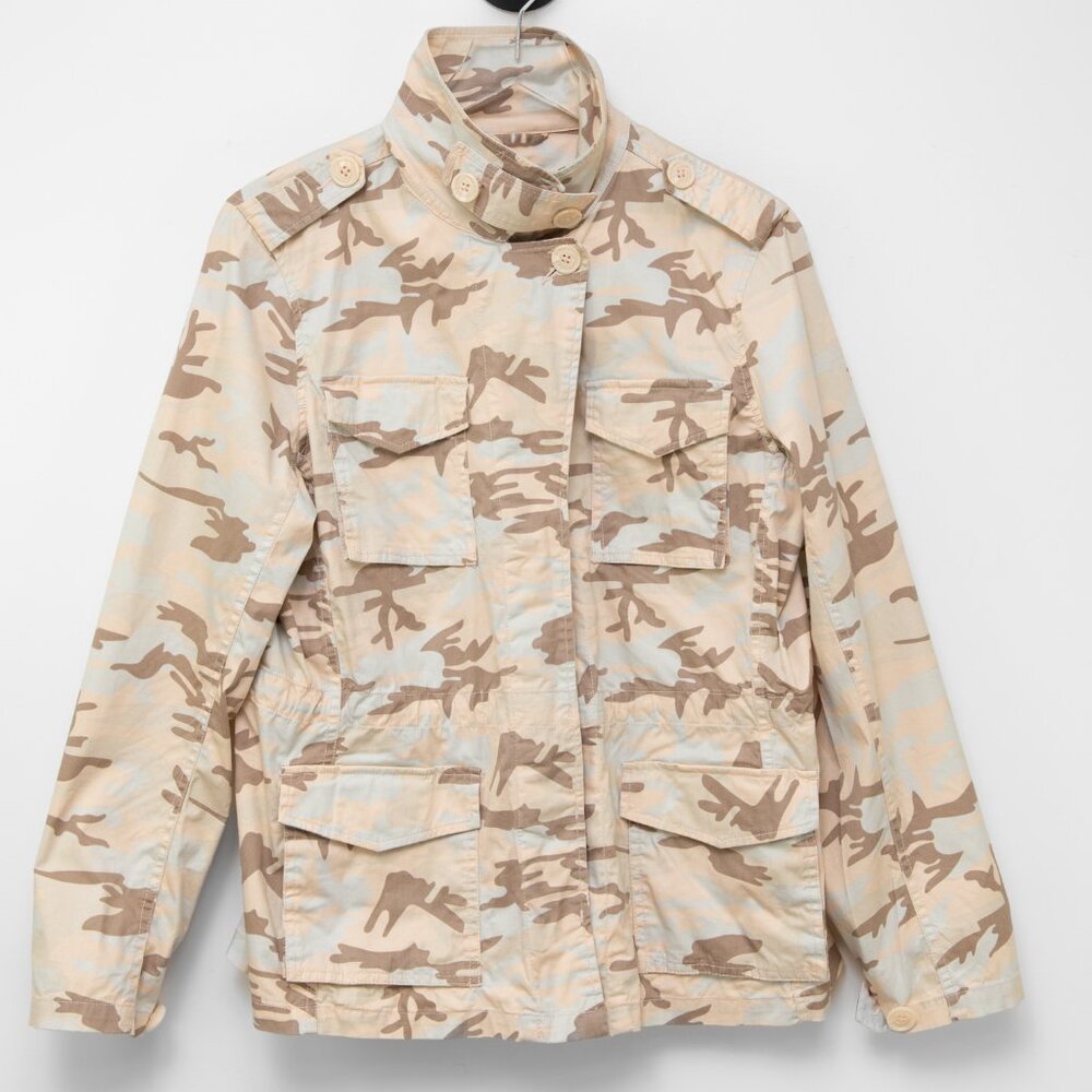 J Peterman Cargo Jacket Camouflage Coat Cotton Blend Camo Brown Tan Size Medium - Picture 2 of 8